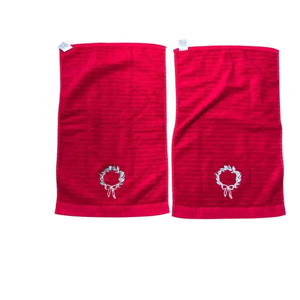 St.Nicholas‎ Square Red With Gold Metallic Stripe Embroidered Hand Towels